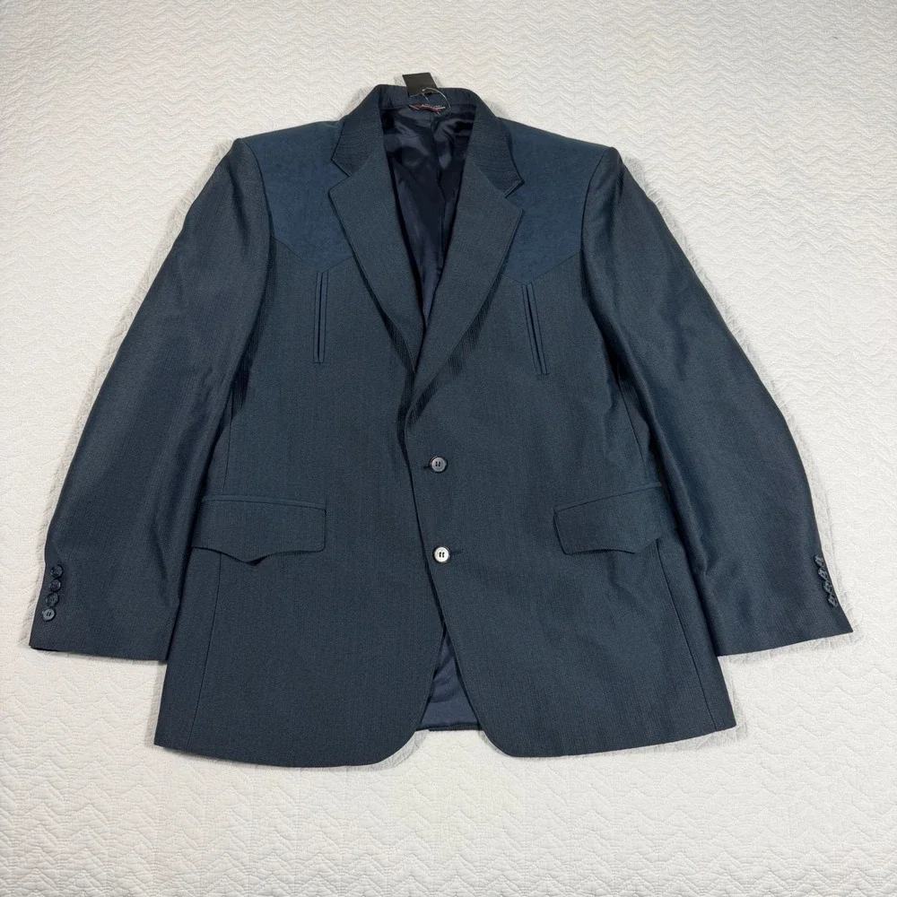 Vtg Larry Mahan Cowboy Collection Mens Blazer 44L Western Sport‎ Coat Navy USA